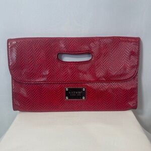 Nine West Red Snakeskin-Embossed Cutout Handle Clutch